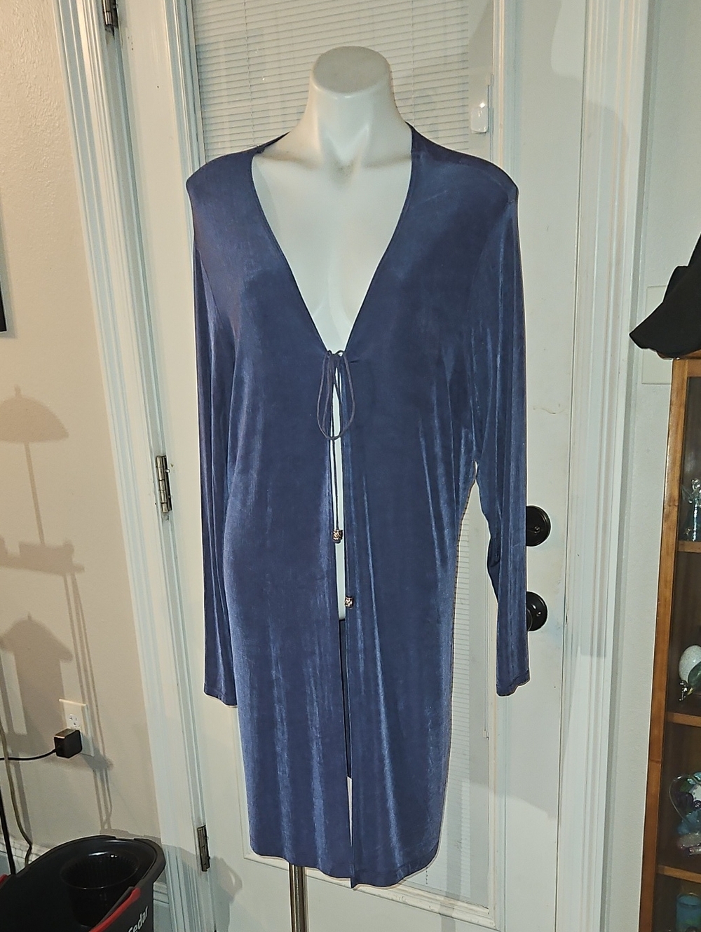 Source Unknown Blue Velvet Tie-Front Cardigan